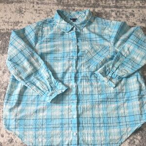 Torrid Blue and White Casual Button Down Shirt